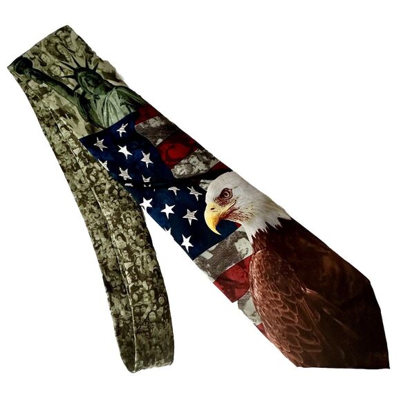 Eagles Neck Tie Bald Eagle Tie Patriotic Neck Tie Flag Tie Silk - Picture 1 of 4